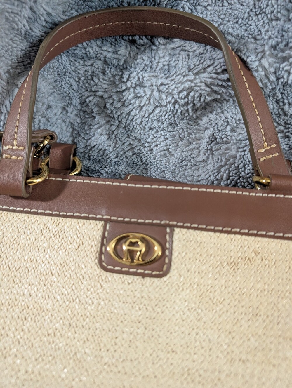 Etienne Aigner Y2K Woven Basket Purse Leather Trim Leopard Print Interior - Picture 2 of 10